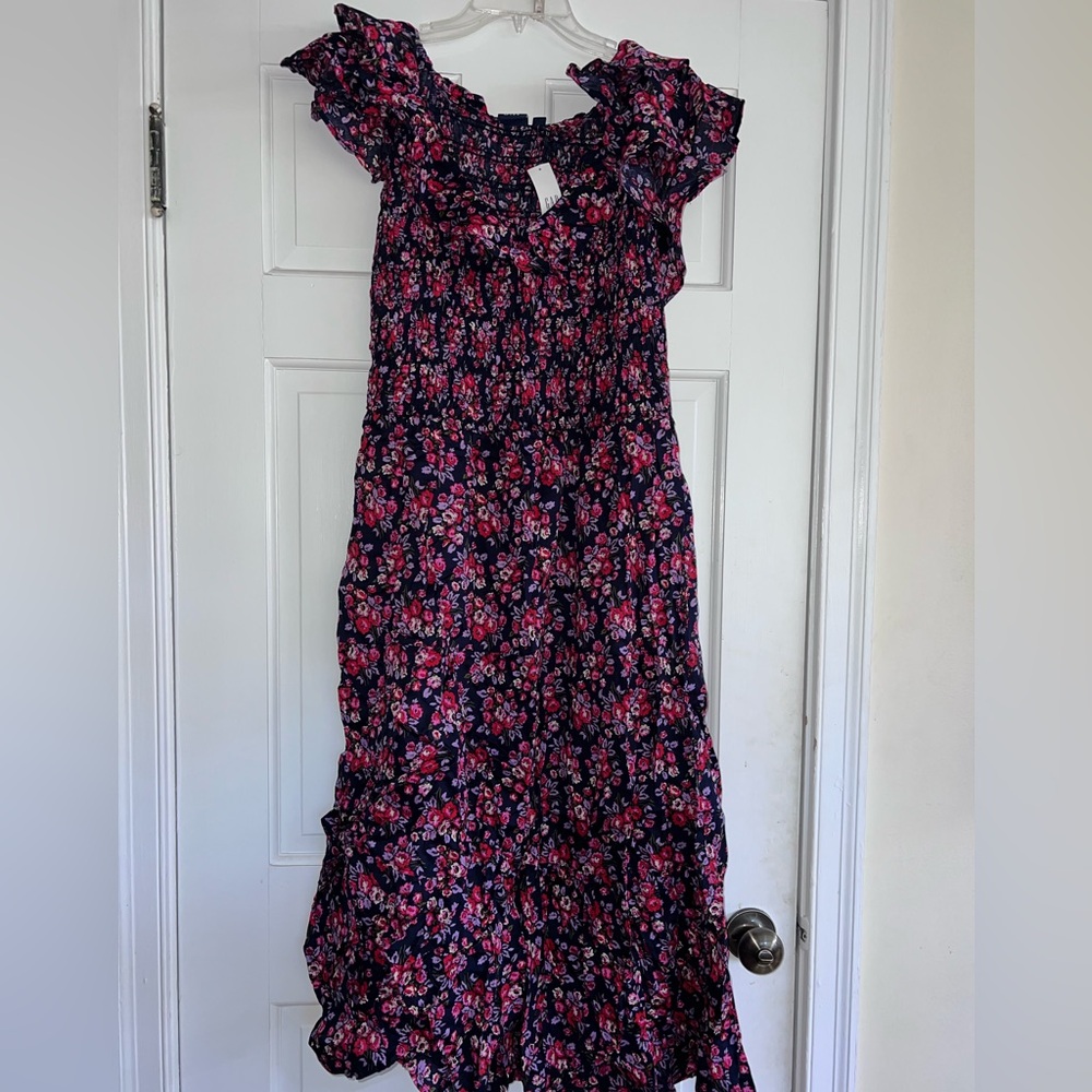 Flutter Sleeve Smocked Midi Dress